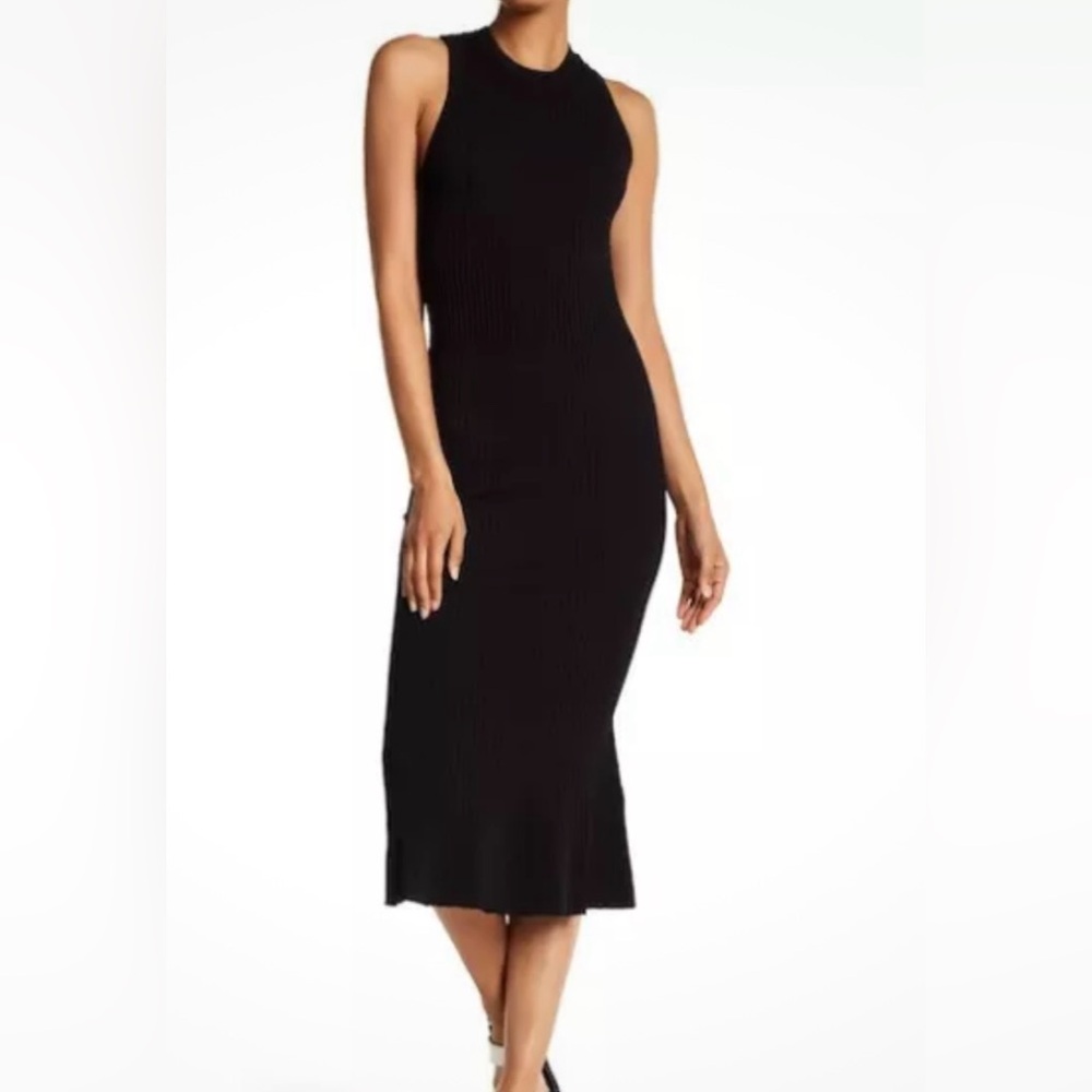 Sleeveless Black Ribbed Midi Dress